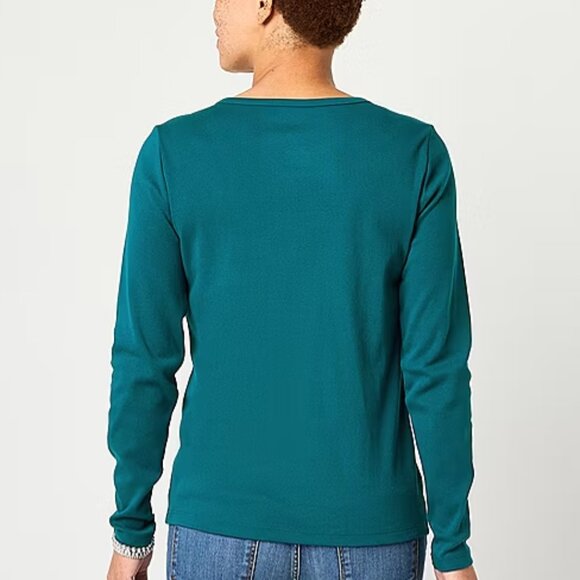 NWT ST JOHN Women's Long Sleeve T-Shirt, Celestial Teal, Large and X-Large - Picture 2 of 12